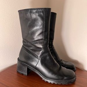 Kenneth Cole Reaction Vintage Leather Lug Affair Boots Black Size 7